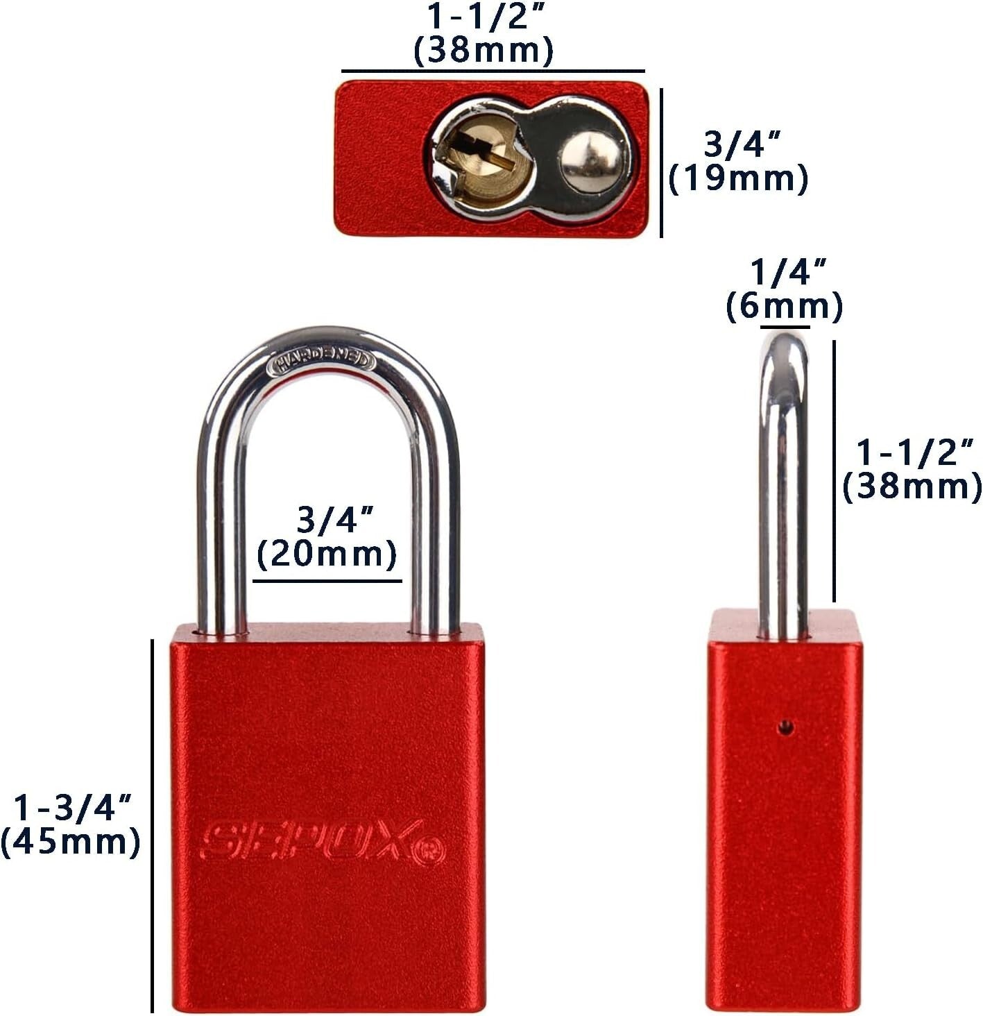 High-Tech Double-Locking Aluminum Padlocks, Red - 24 Units for Lock-Out Security
