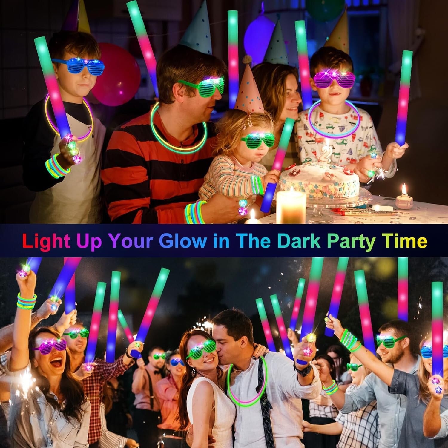 150 PCS Glow in the Dark Party Pack: Foam Sticks, LED Glasses & Finger Lights