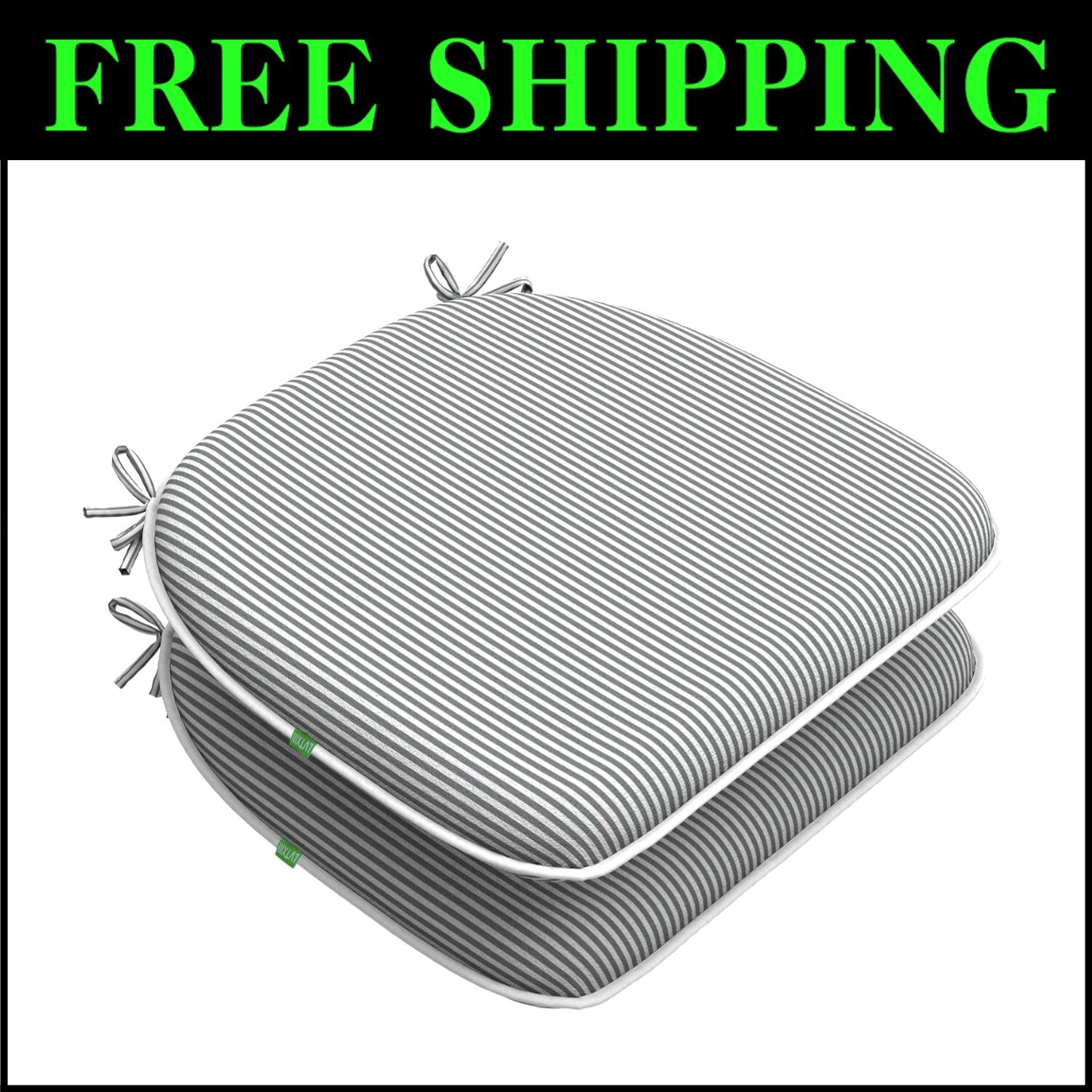 Stylish Grey Strip Seat Cushions for Indoor/Outdoor Chairs - Set of 2 Easy Care