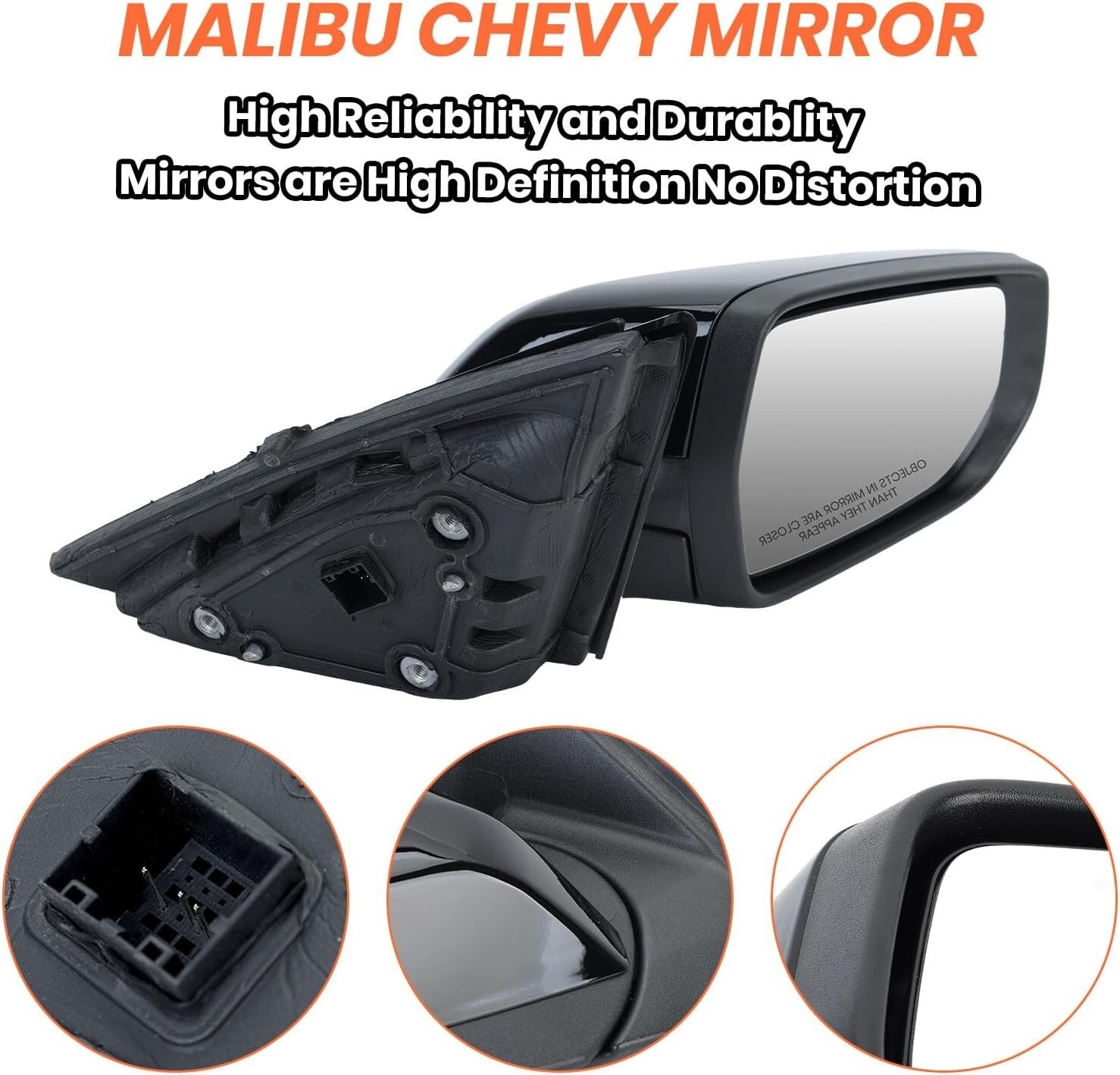 Gloss Black Right Side View Mirror for Chevy Malibu, OE Number: 84705520-PFM