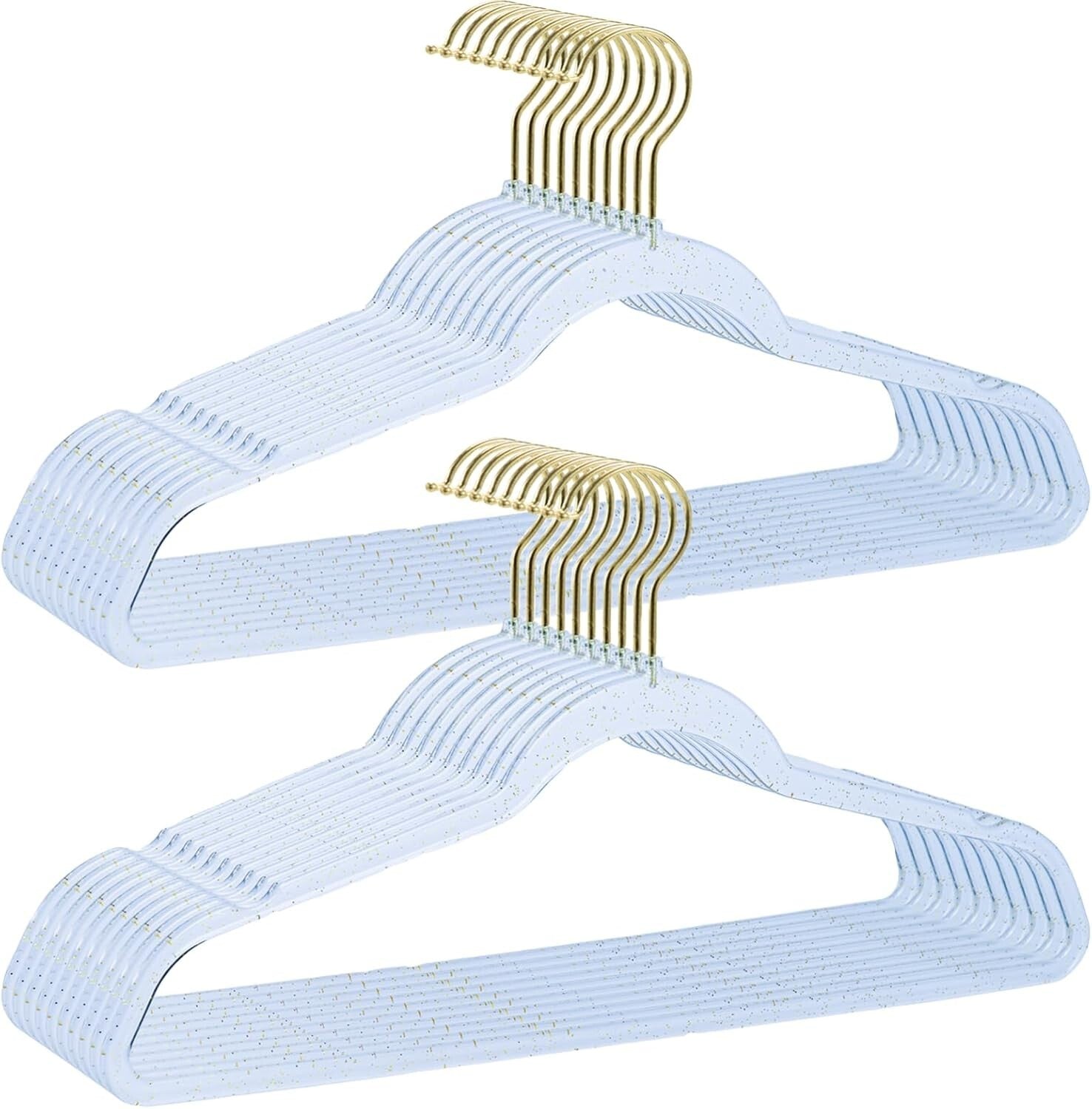 40 Pack Blue Glitter Hangers with Gold Swivel Hooks - Space Saving & Stylish