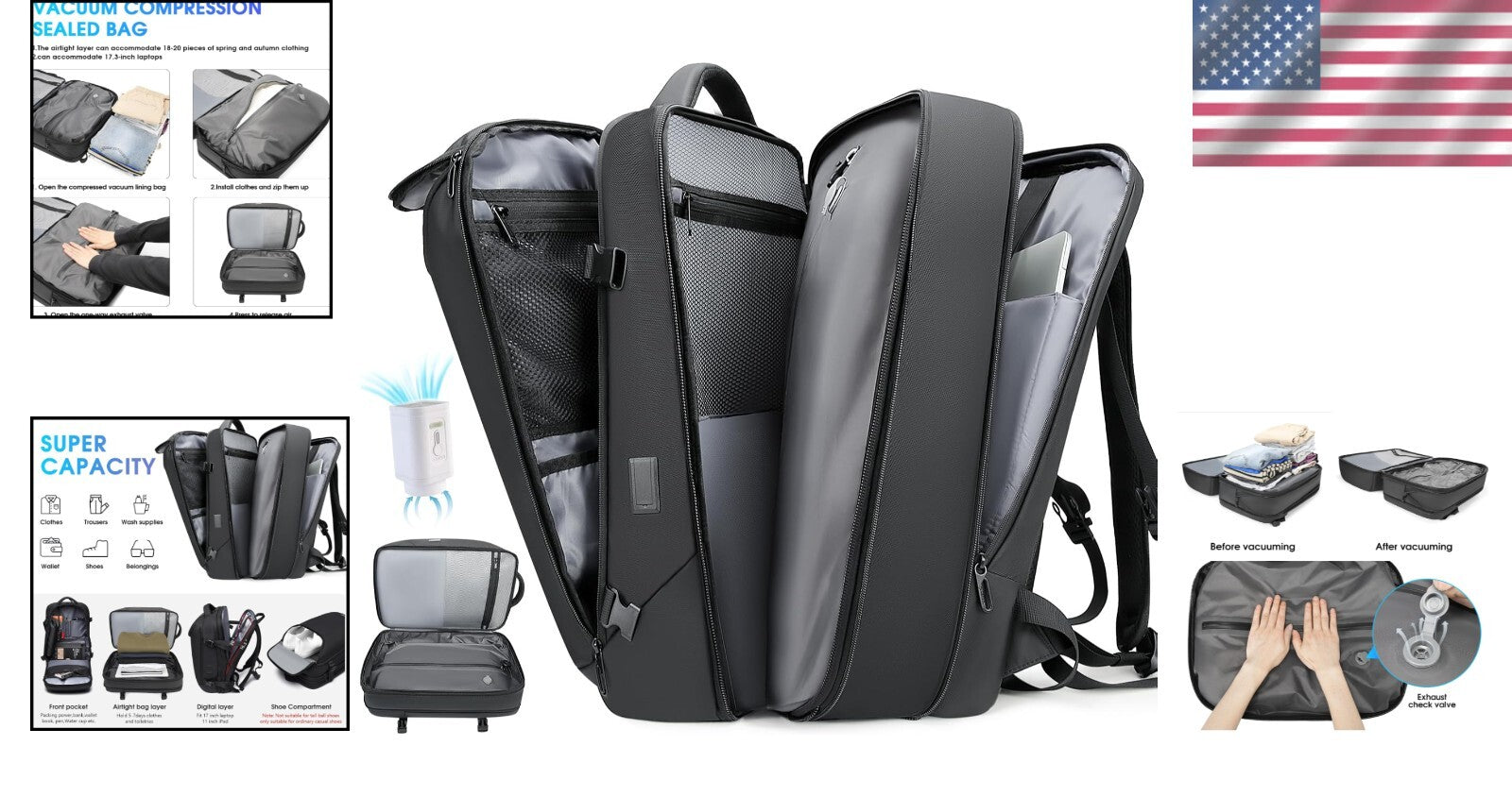 Versatile USB Charging Travel Backpack - 50L Expandable with Vacuum Compression