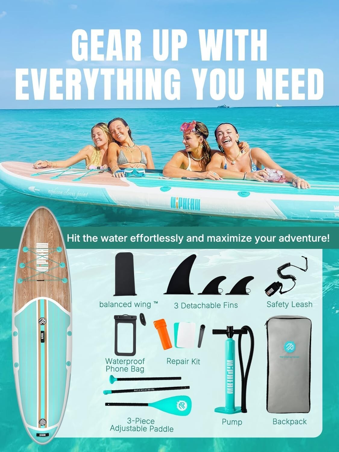 Versatile 10’6’’ Inflatable Paddle Board with Full Accessories Set - Mint