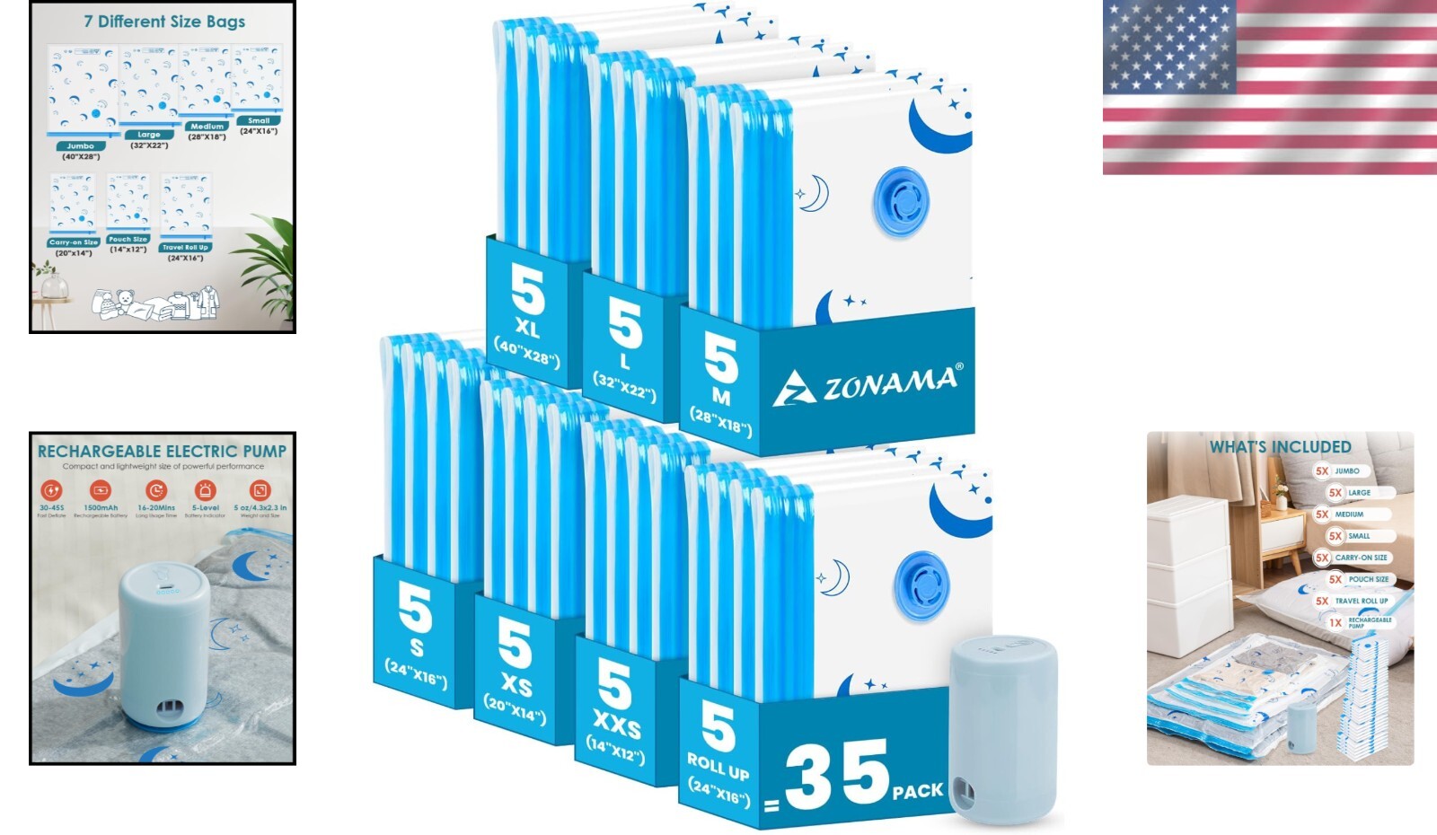 Durable Vacuum Sealed Bags with Rechargeable Pump - 35 Sizes for Optimal Storage