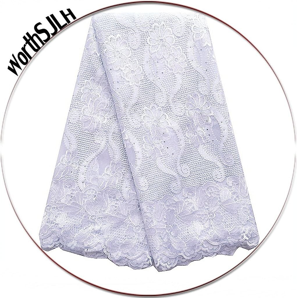 5-Yard Multi-Use African Lace Fabric with Beads - Fashion and Craft Essentials