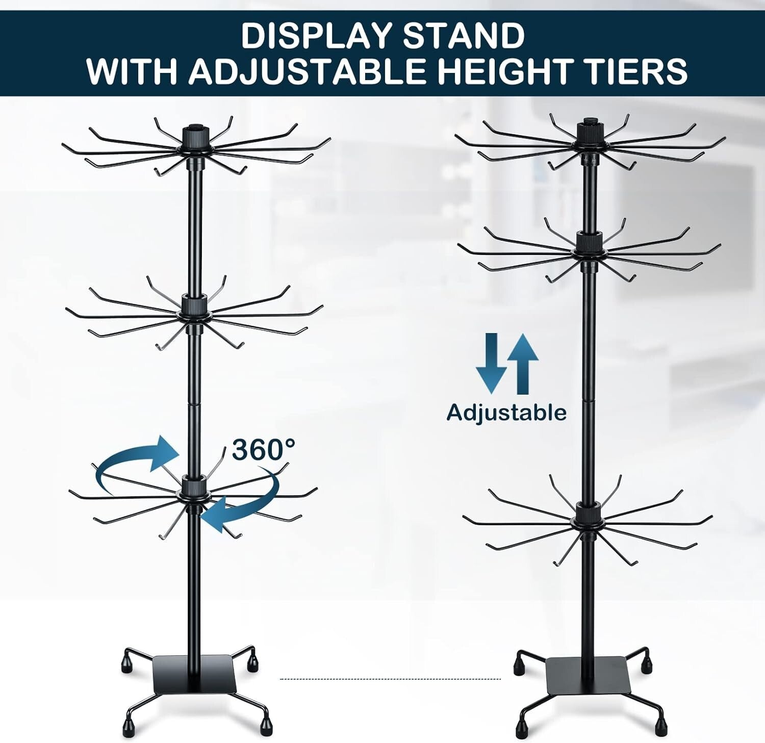 Versatile 2-Piece Rotating Jewelry Display with Hooks - Ideal for Home & Retail
