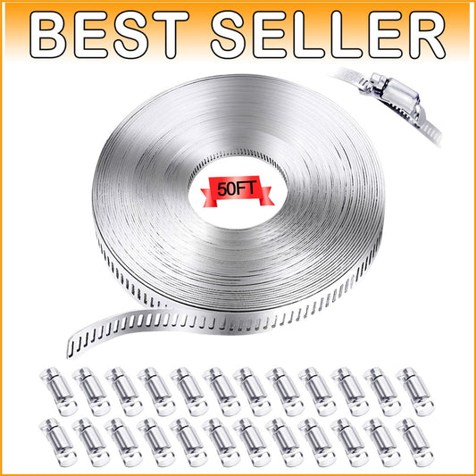 304 Stainless Steel Hose Clamp Kit - 50FT Adjustable Strap & 24 Strong Fasteners