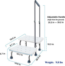 Load image into Gallery viewer, Heavy Duty 2-Step Medical Foot Stool with Adjustable Handle – 350 lbs Support