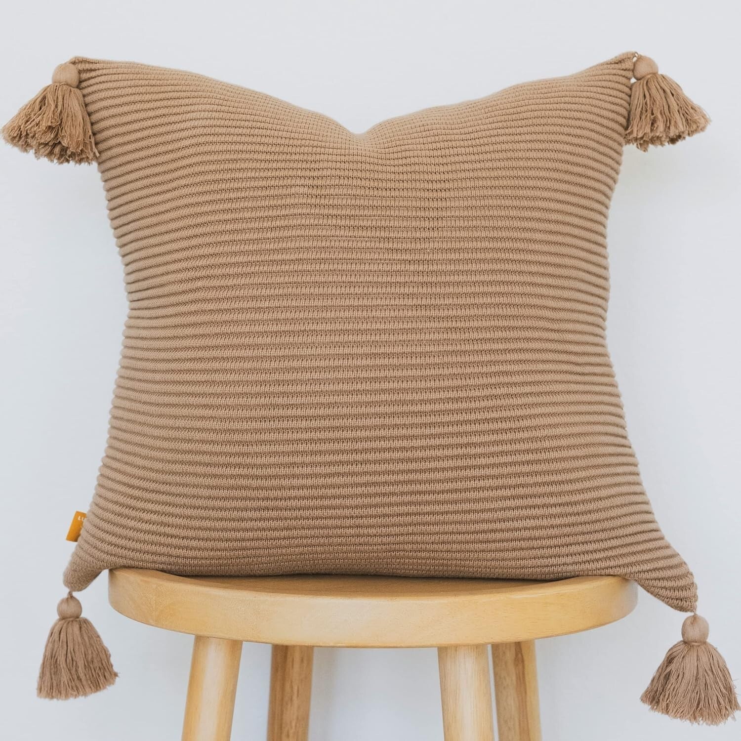 Stylish 100% Cotton Mocha Pillow Cover - 18x18 with Hidden Zipper & Tassels