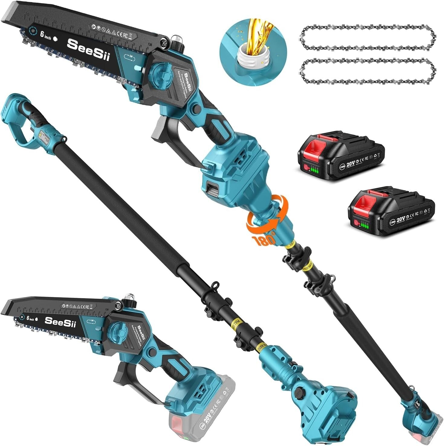 Extendable 10ft Electric Pole Saw - 6'' Mini Chainsaw with Dual Batteries