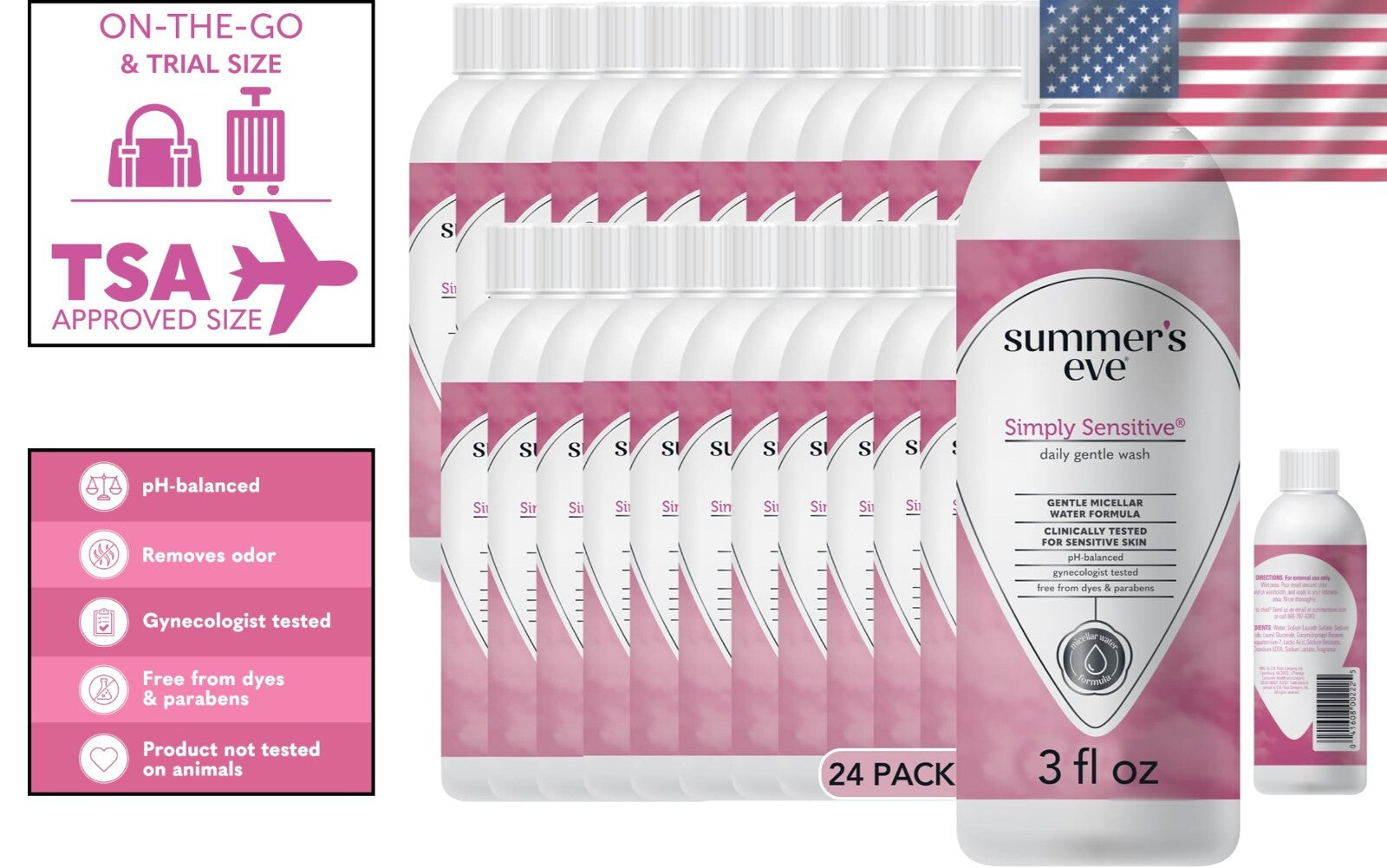 Simply Sensitive Feminine Wash - 3 fl oz TSA Approved, Perfect for On-the-Go