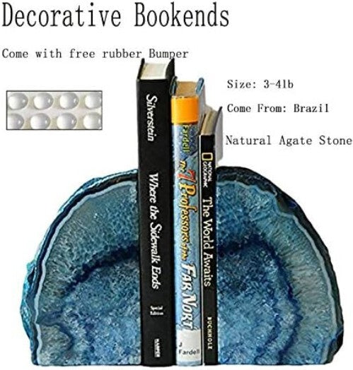 Artistic Blue Agate Bookends - Decorative Crystal Holding Bookends Pair, 3.5 lbs