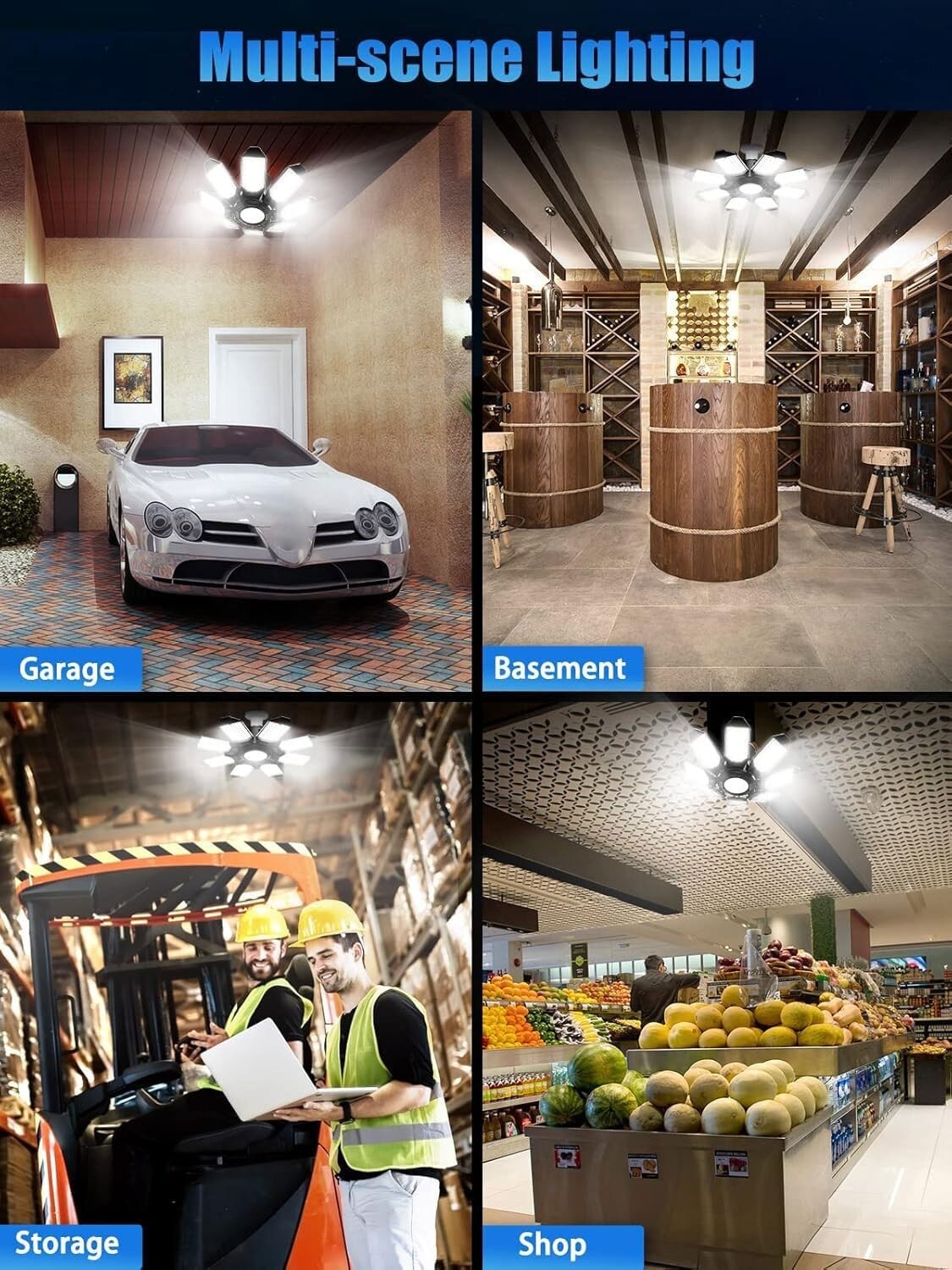 Dual Pack 260W Deformable LED Garage Light 52000LM for Adjustable Brightness