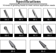 Load image into Gallery viewer, Versatile Metal Carving Burr Set - 10 Durable Tungsten Carbide Bits Included