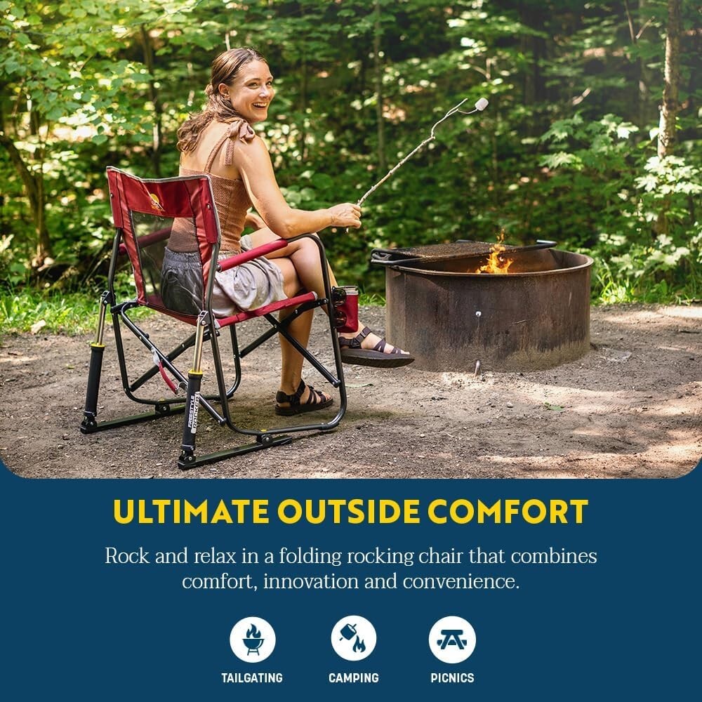 Cinnamon Portable Rocker Camping Chair with Drink Holder & Comfortable Backrest