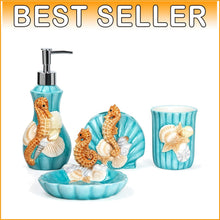 Load image into Gallery viewer, Durable and Elegant Ceramic 4-Piece Bathroom Accessories Set - Nautical Theme