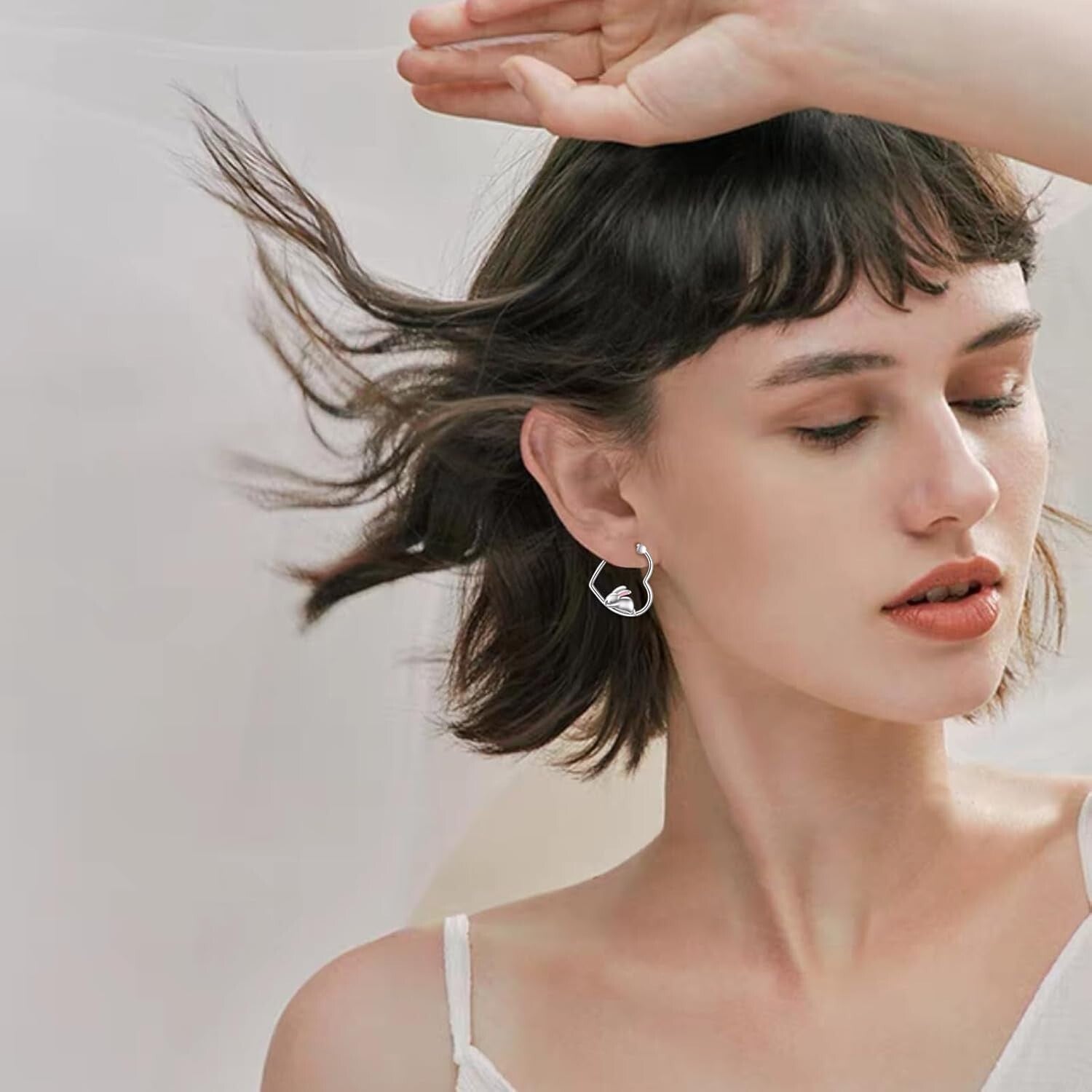 Whimsical Sterling Silver Rabbit Hoops - Hypoallergenic Cute Jewelry for Her