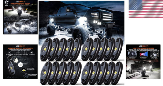 20-Pack Waterproof LED Rock Lights - High Power Pure White Underbody Lighting