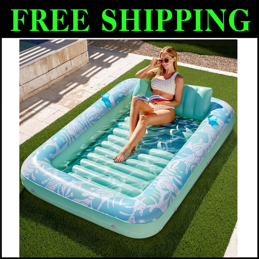 Cyan White Inflatable Pool Raft Float with Drink Holders - Perfect Summer Gift