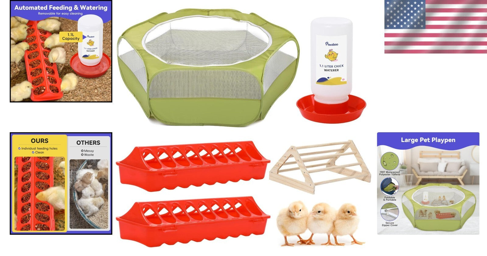 Lightweight 5-in-1 Brooder Kit for Chicks - Playpen, Feeder & Waterer Included