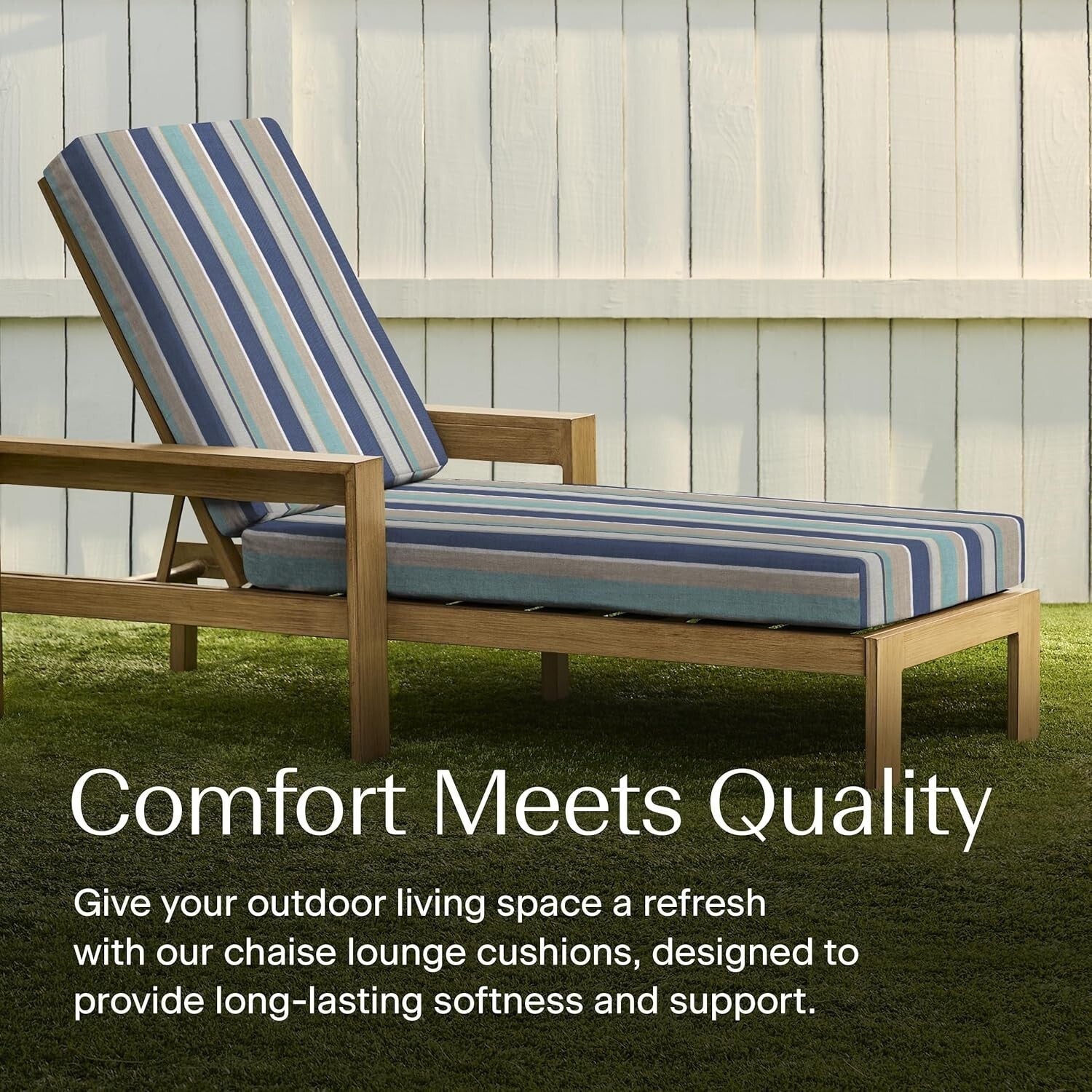 Durable Reversible Chaise Cushion for Outdoor Patios, Stripe Blue & Beige, 70"L