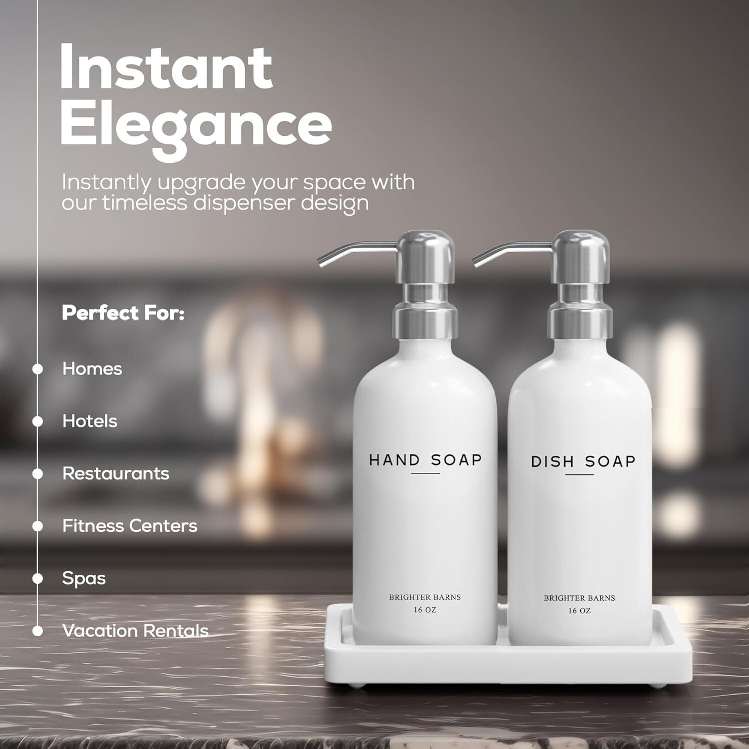 3-Piece Matte White Glass Soap Dispenser Set with Tray & Eco-Friendly Pumps