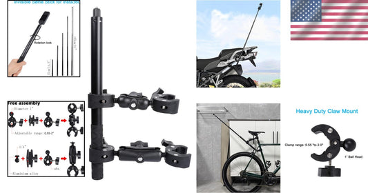 Heavy-Duty Clamp Mount with 61-Inch Selfie Stick for Biking & Riding Adventures