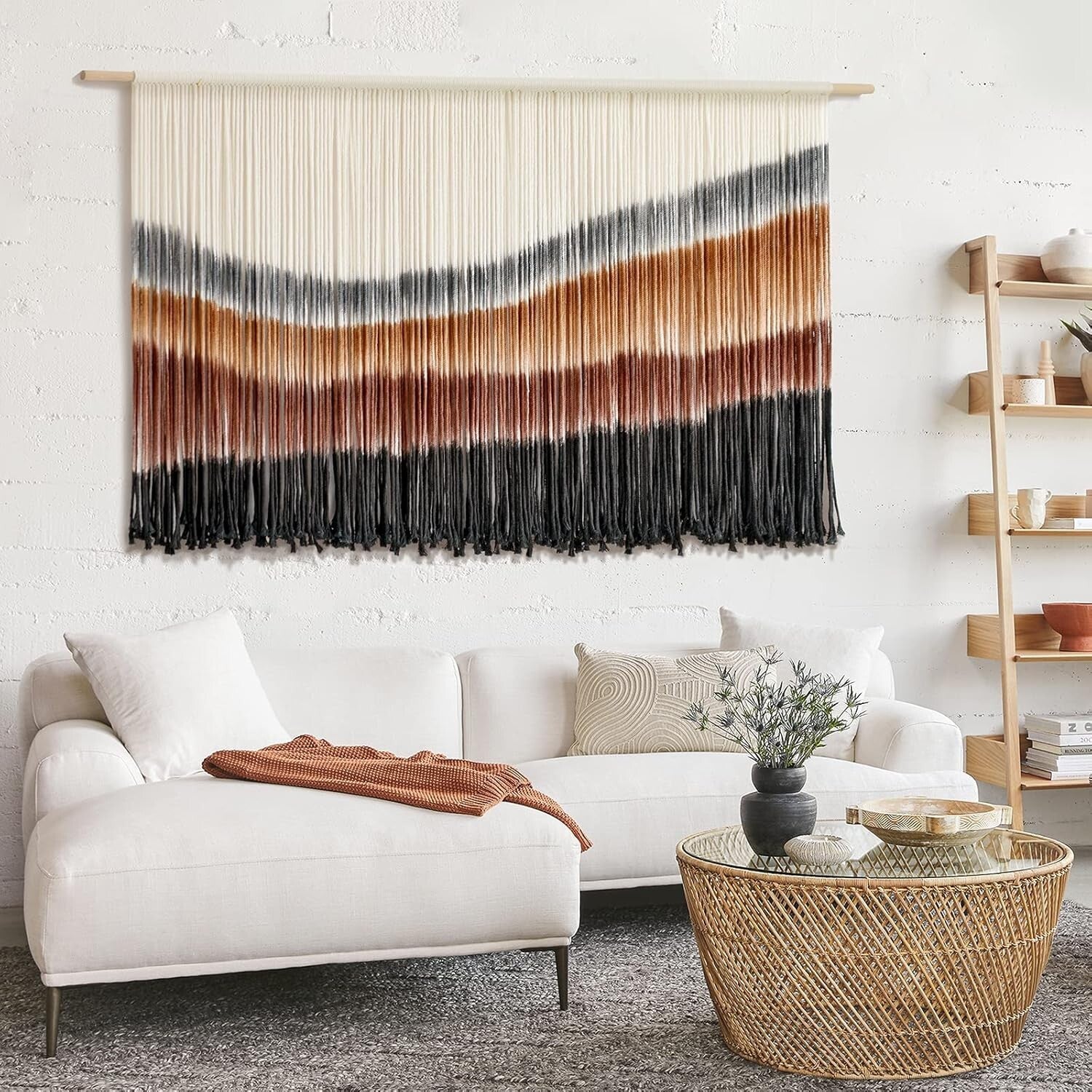 Intricate Coffee Brown Macrame Wall Hanging: Handcrafted Tie-Dye Tapestry