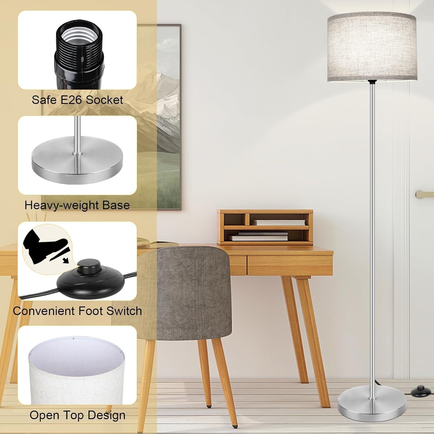 Elegant 65-Inch Floor Lamp with Easy-Control Foot Switch & Adjustable Lighting