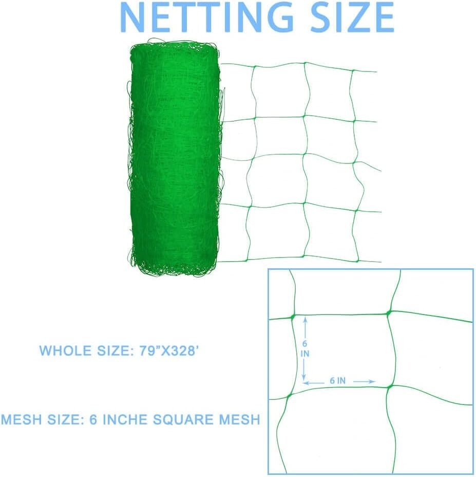 Durable Green Plant Support Net - 79''x328' Heavy Duty Mesh for Climbing Plants