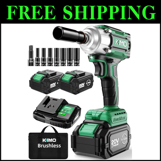 Powerful KIMO 1/2” Impact Wrench with 2x4.0Ah Batteries & 7 Sockets Included