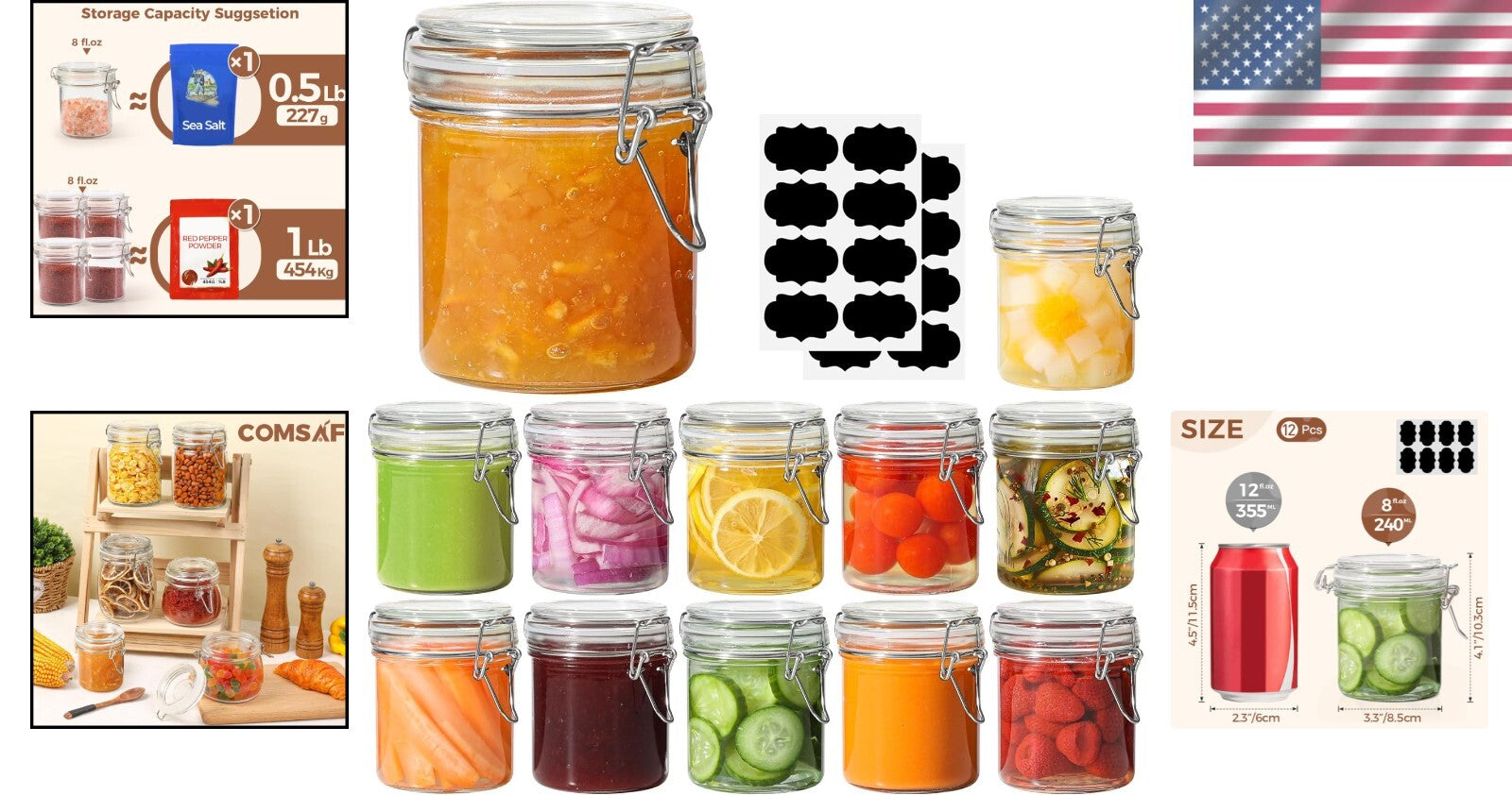 Durable 8oz Glass Canning Jars Set of 12 - Airtight Seal for Preserving Foods