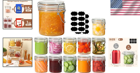 Durable 8oz Glass Canning Jars Set of 12 - Airtight Seal for Preserving Foods