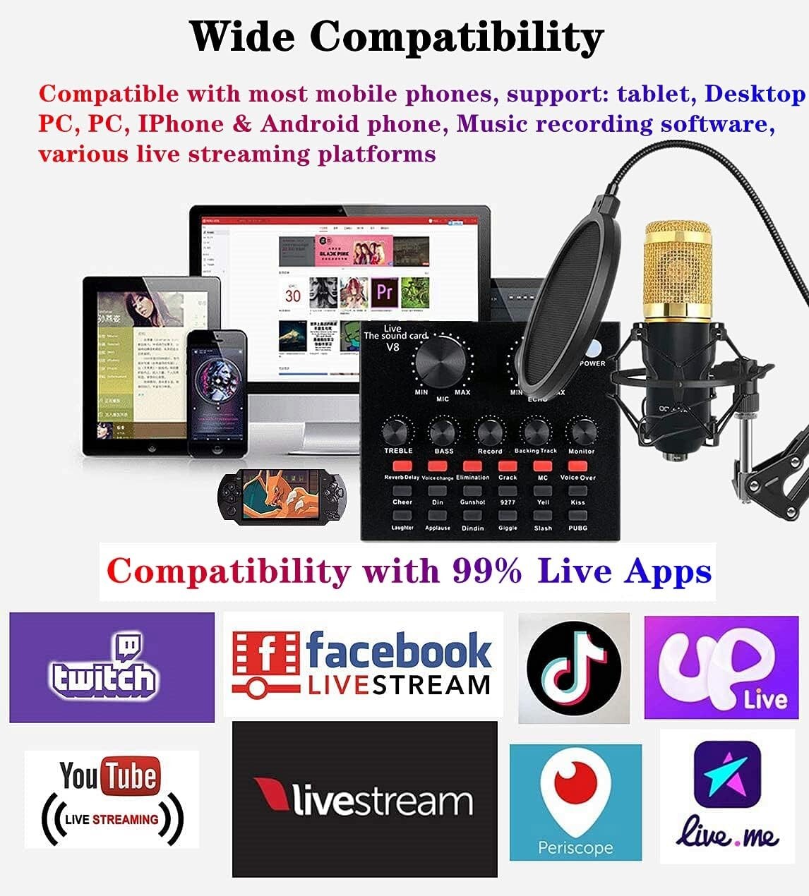 Professional Podcast Recording Bundle - BM-800 Mic, Live Sound Card & Effects