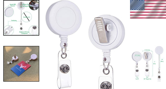 Bulk 100 White Retractable ID Badge Reels with 24-Inch Cord - Office & School