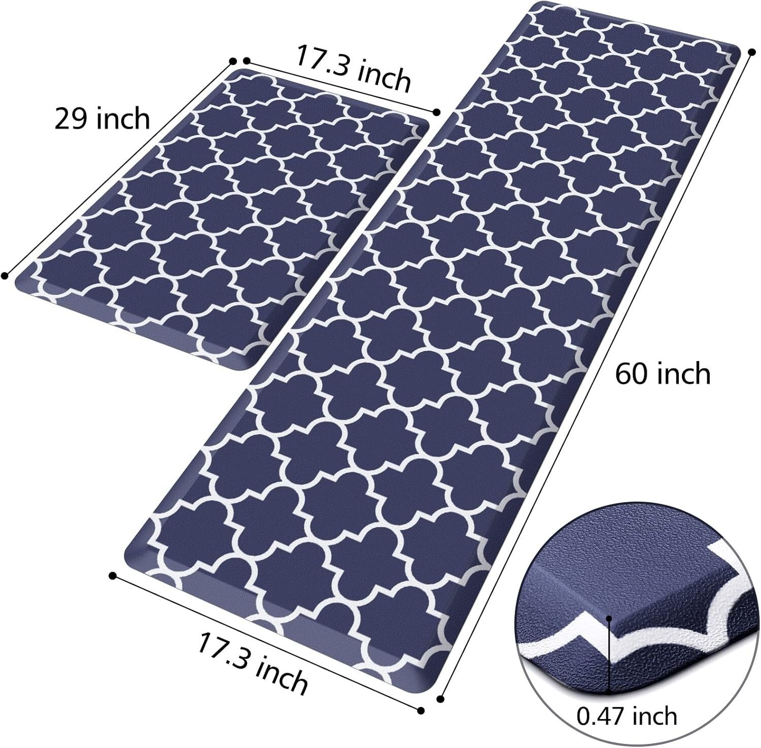 Waterproof Non-Skid Blue Kitchen Mat Set [2 Pcs] for Enhanced Standing Comfort