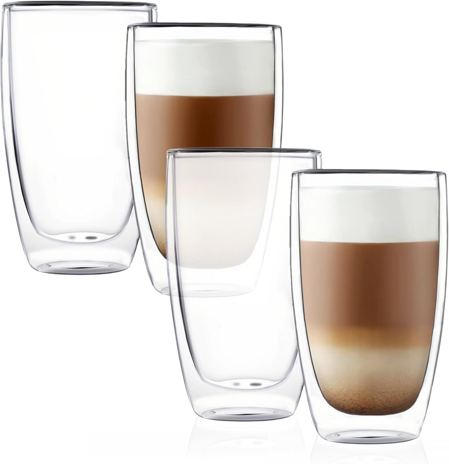 Set of 4 Double Wall Borosilicate Glass Coffee Mugs - Elegant Insulated Design