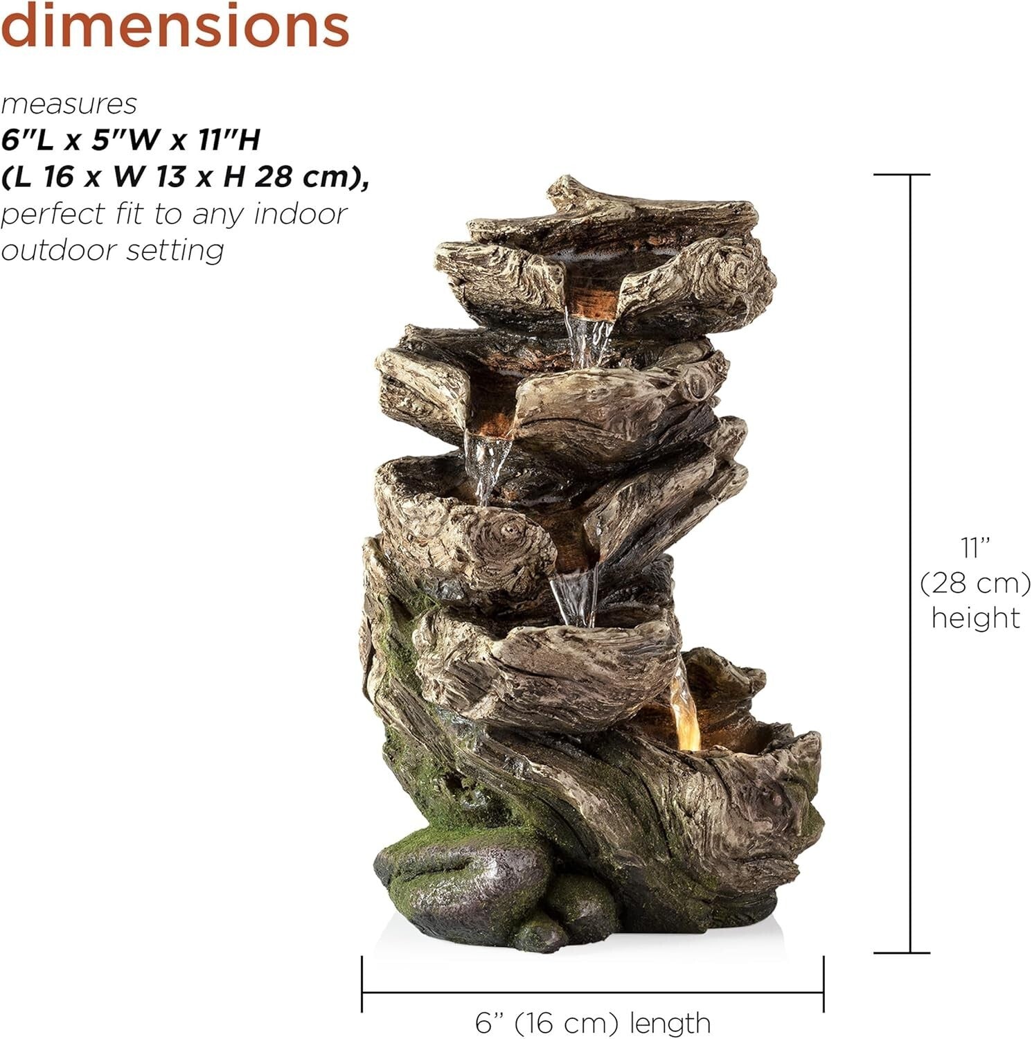 5-Tier Brown Indoor Waterfall Fountain: Tranquil Tabletop Decor with Lights
