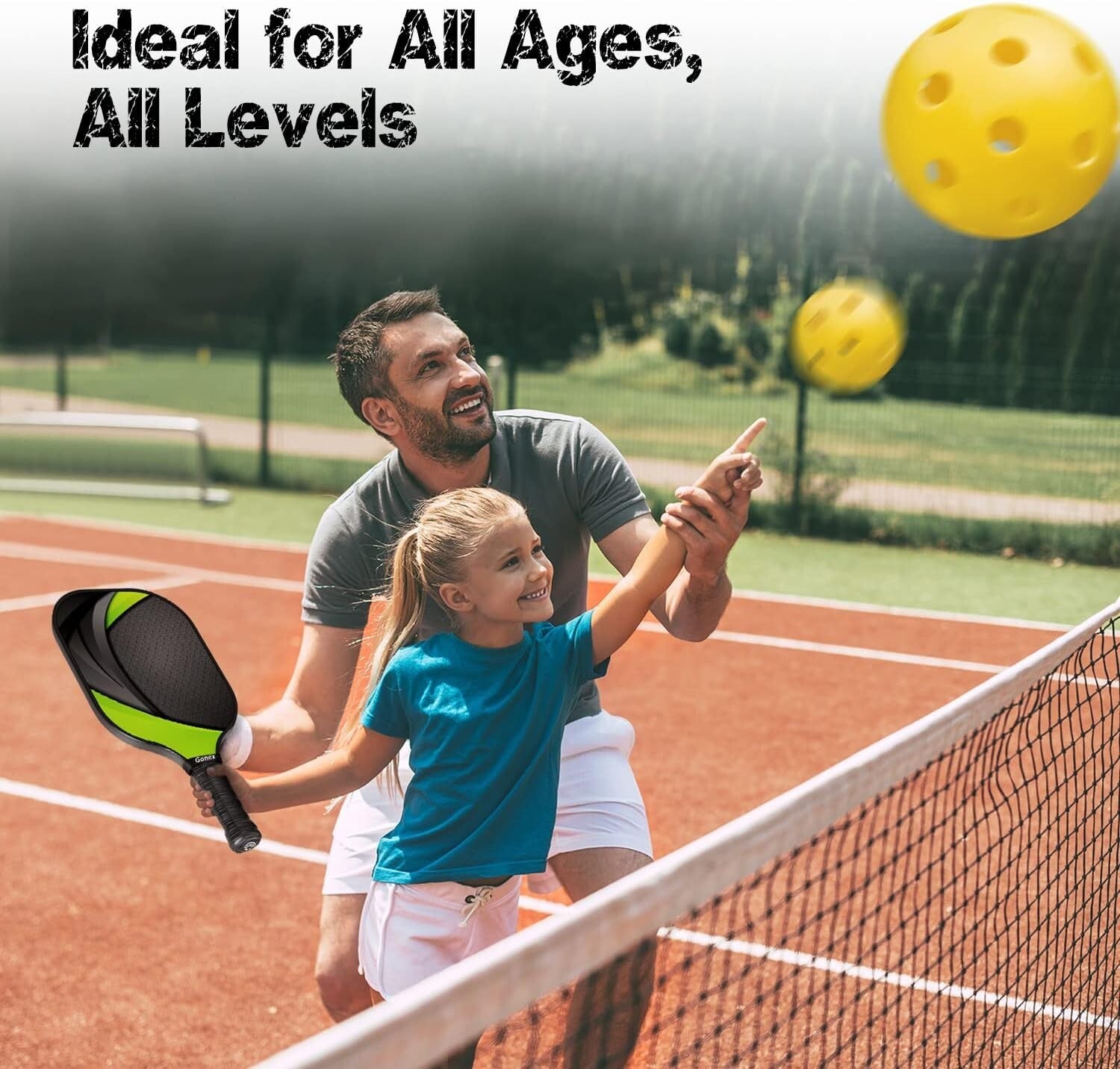 Durable USAPA Graphite Pickleball Set for All Skill Levels - 4 Paddles & Balls