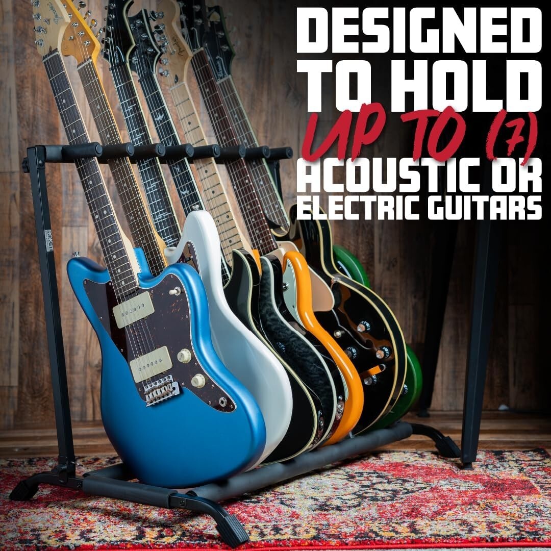 Compact Folding Guitar Stand for 7 Instrument Storage - Ideal for Travel