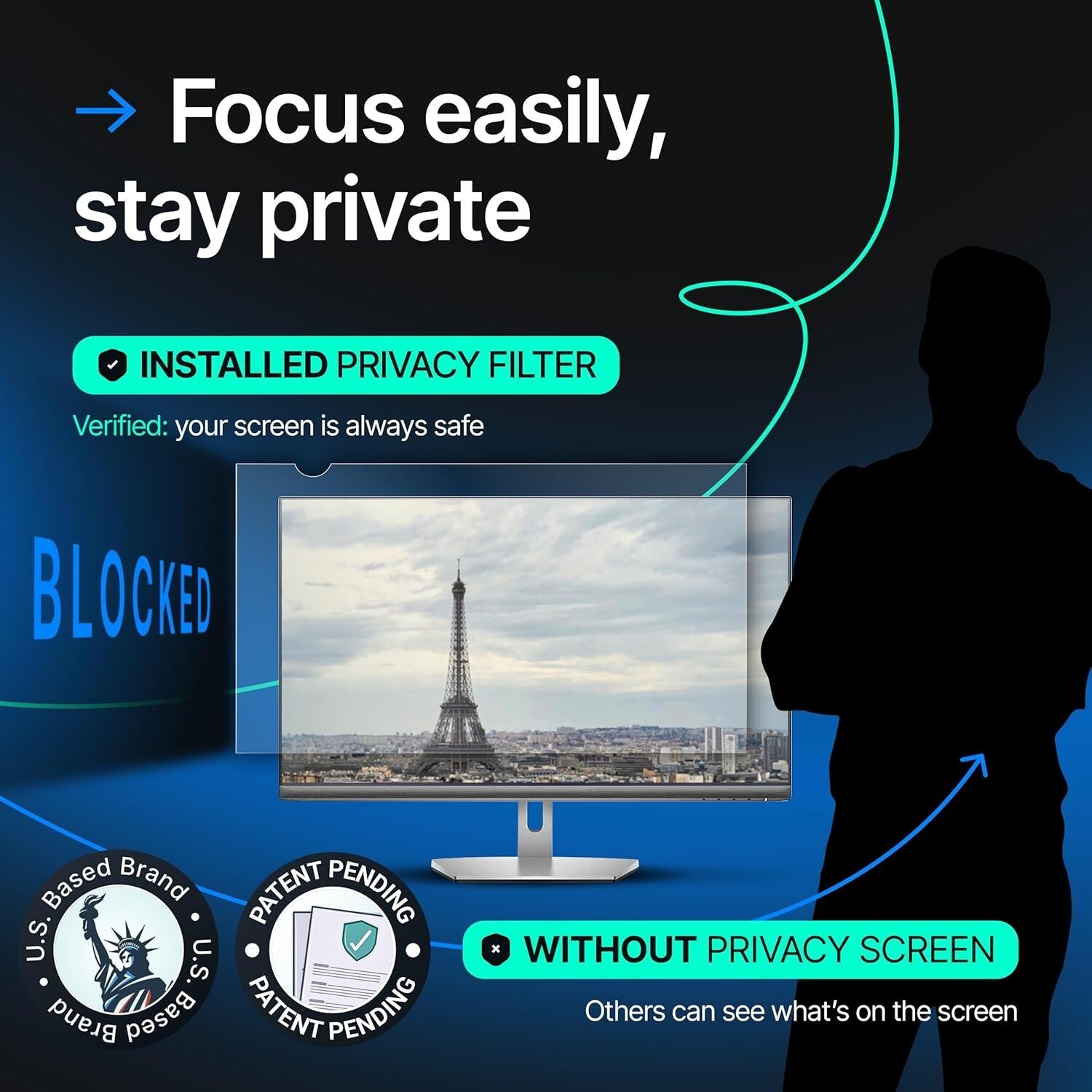 Curved Compatible 32-Inch Monitor Privacy Screen - Eye Protection and Comfort