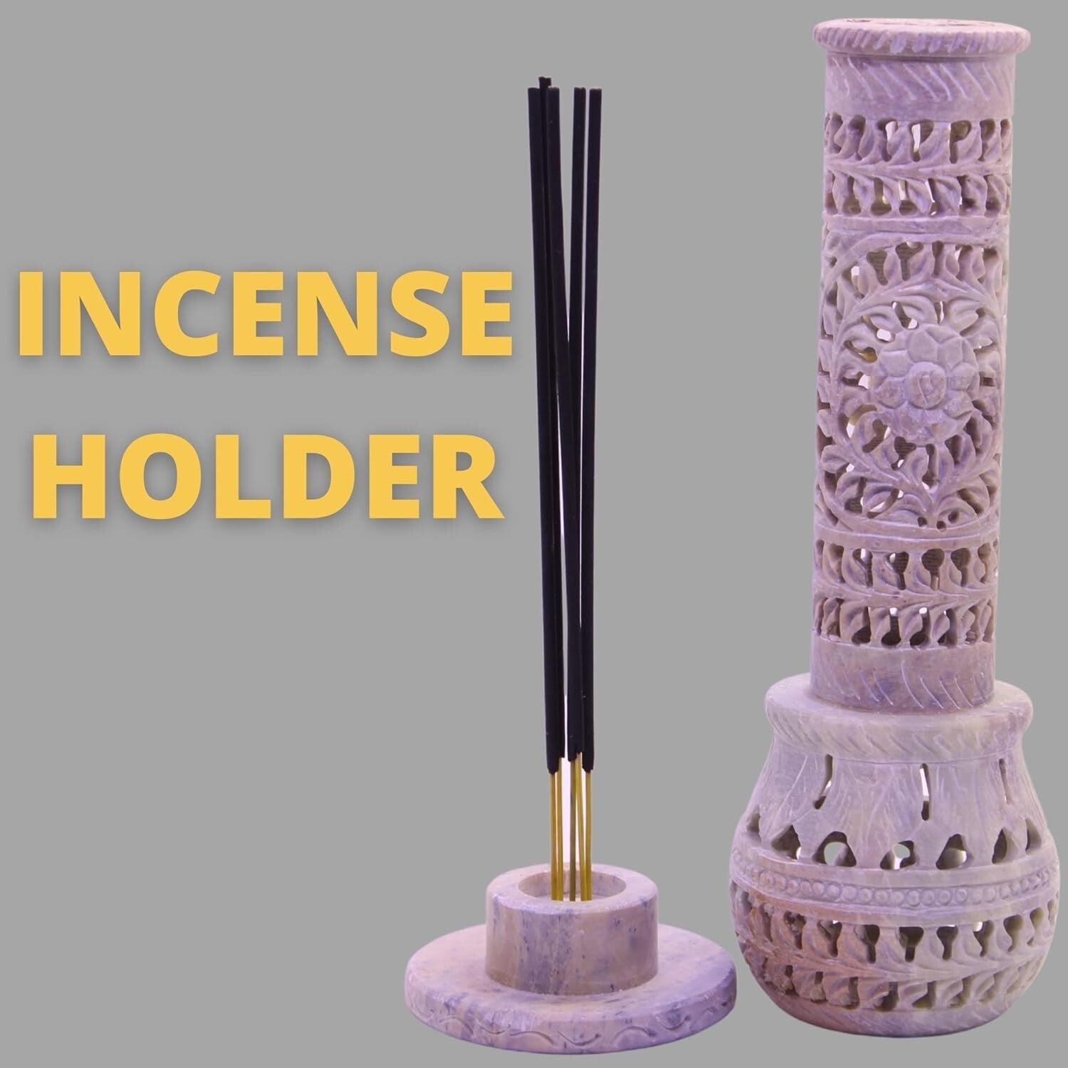 Intricate Floral Carved Soapstone Incense Tower & Tea Light Stand for Gifting