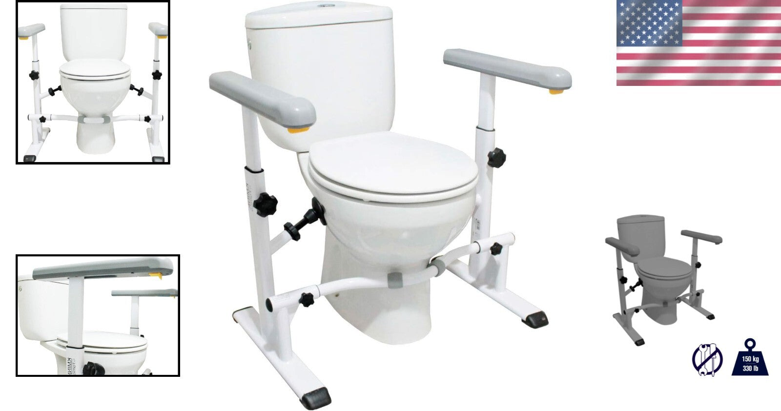 Curved Design Toilet Safety Rails with Adjustable Armrests for Maximum Comfort