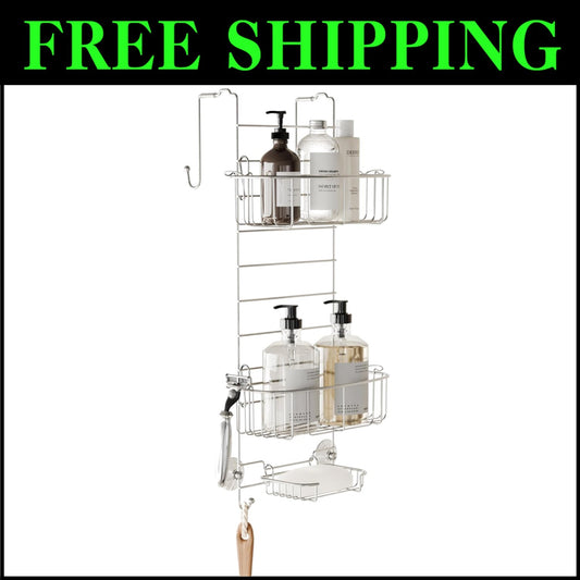 Adjustable Shower Caddy Organizer in Durable Stainless Steel - Fits Most Doors