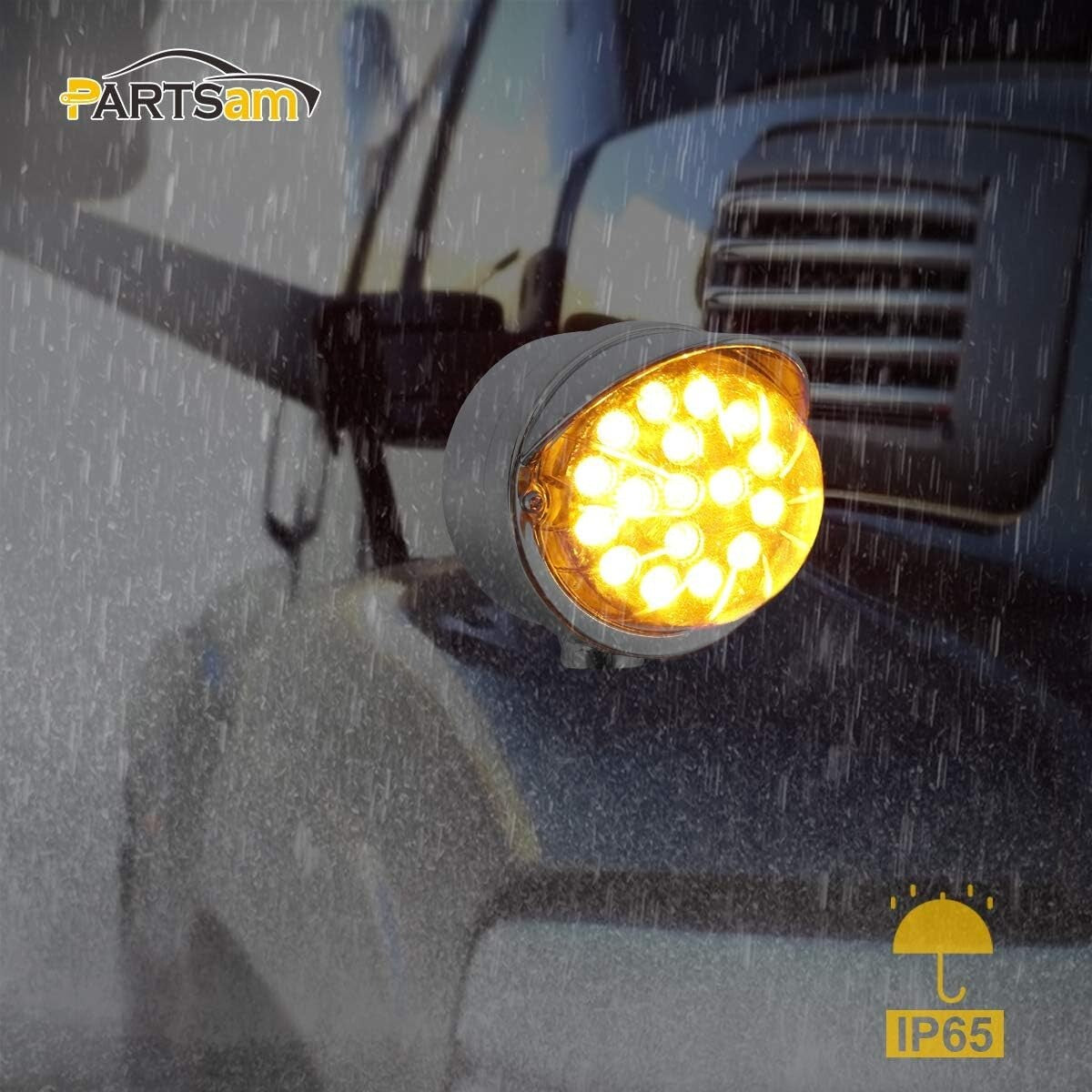 Heavy-Duty Watermelon LED Turn Signal Lights - Amber 17 LED, Chrome Finish