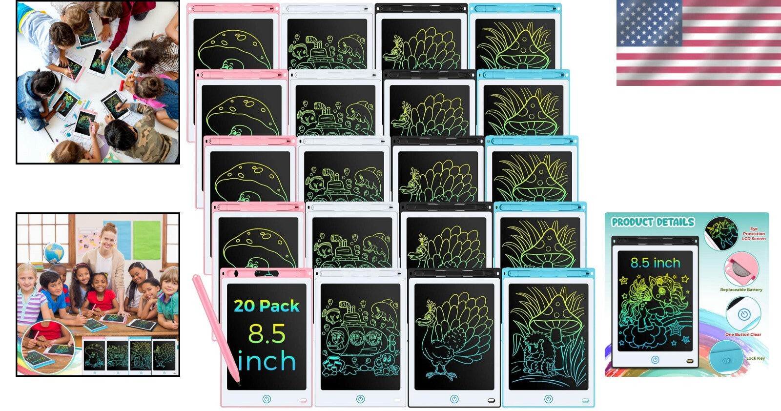 Eye-Protecting Writing Tablets for Kids - Colorful 8.5 Inch LCD Doodle Boards