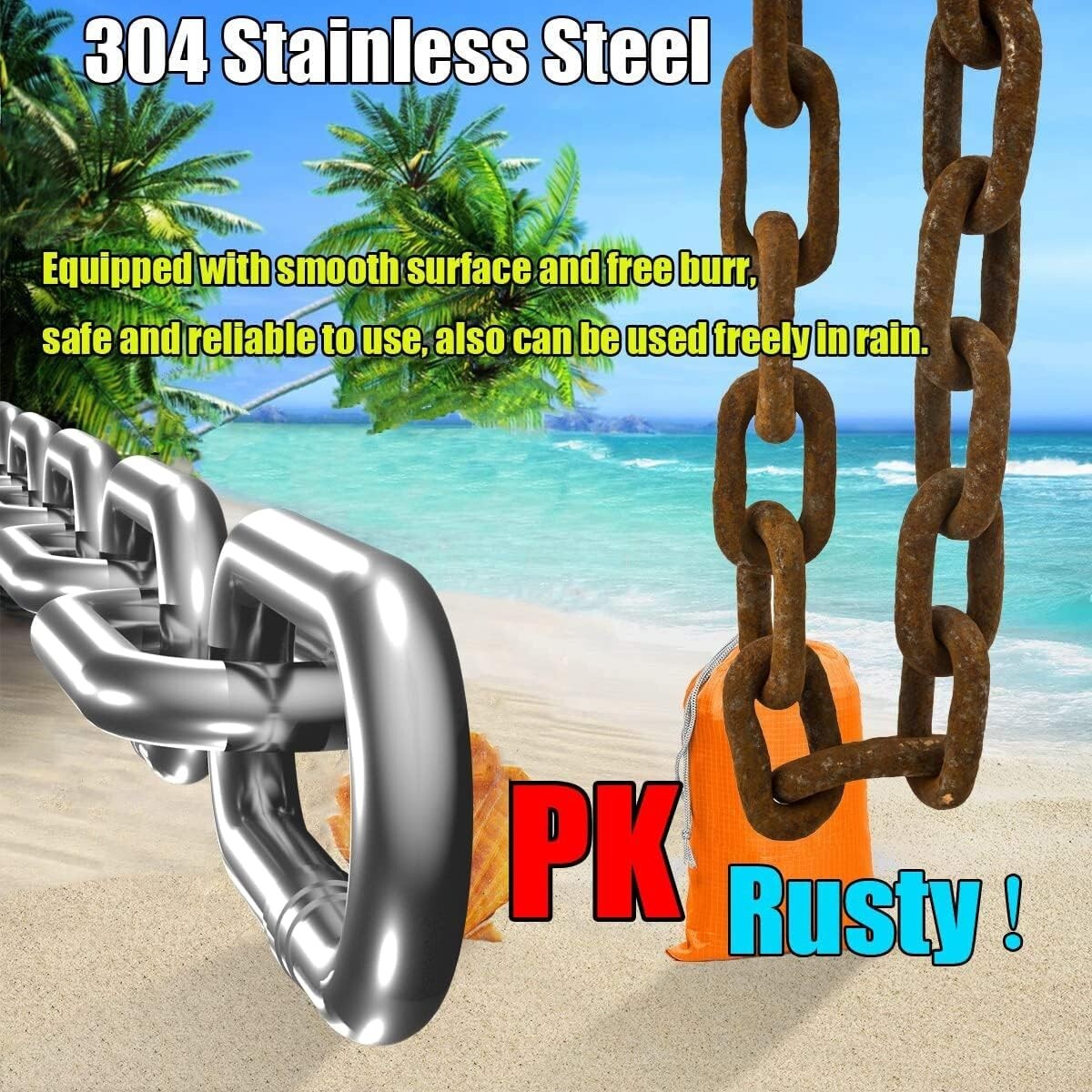 13ft Heavy Duty Stainless Steel Chain - 1/4in Utility Link for Versatile Use