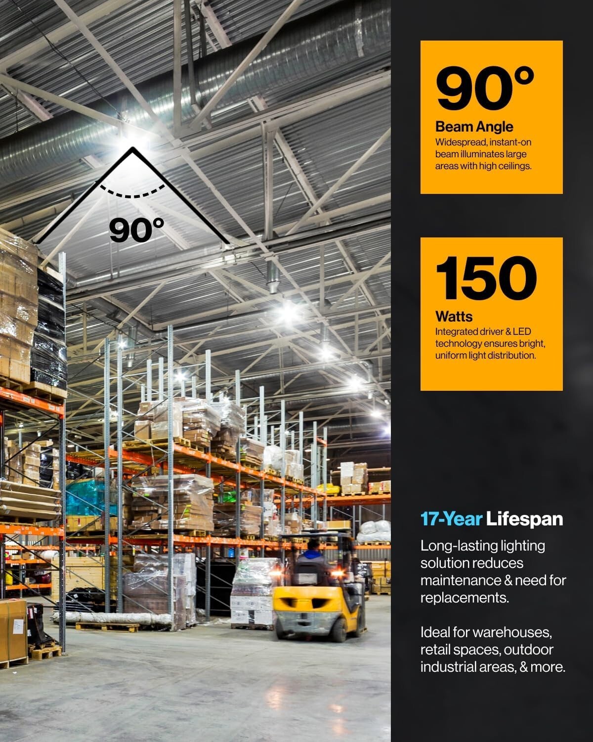 Ultra-Bright 21000 LM LED High Bay Light - 150W Dimmable for Gym & Warehouse Use