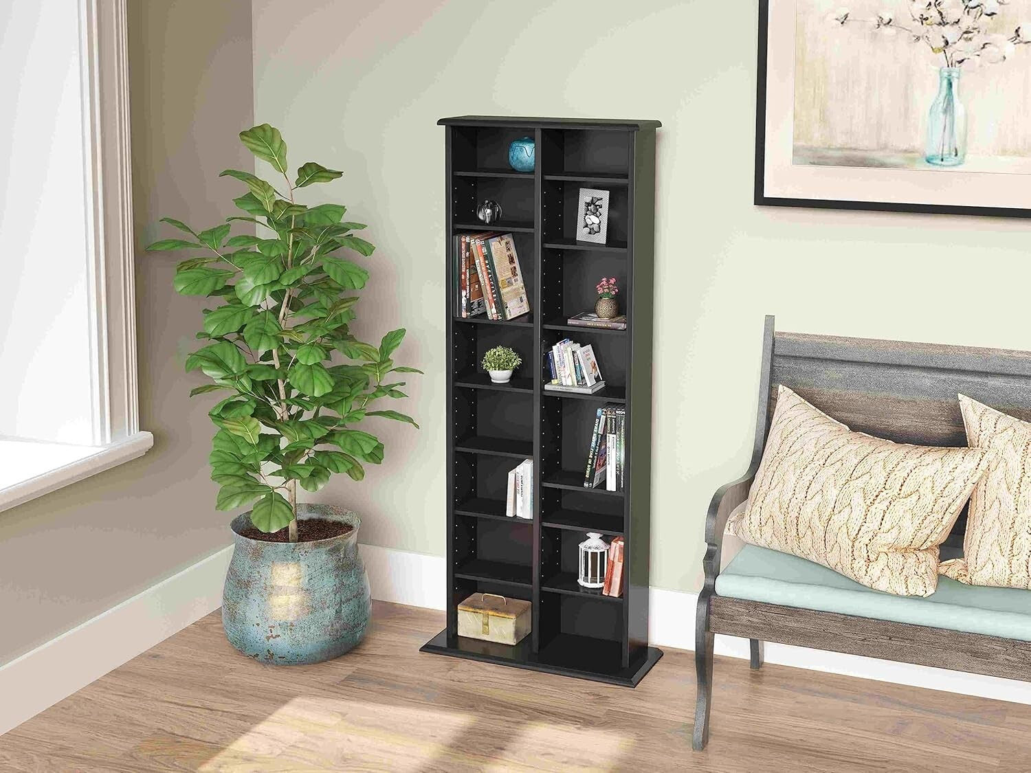 Durable Black Multimedia Cabinet - Holds 320 CDs, 130 DVDs with Stability