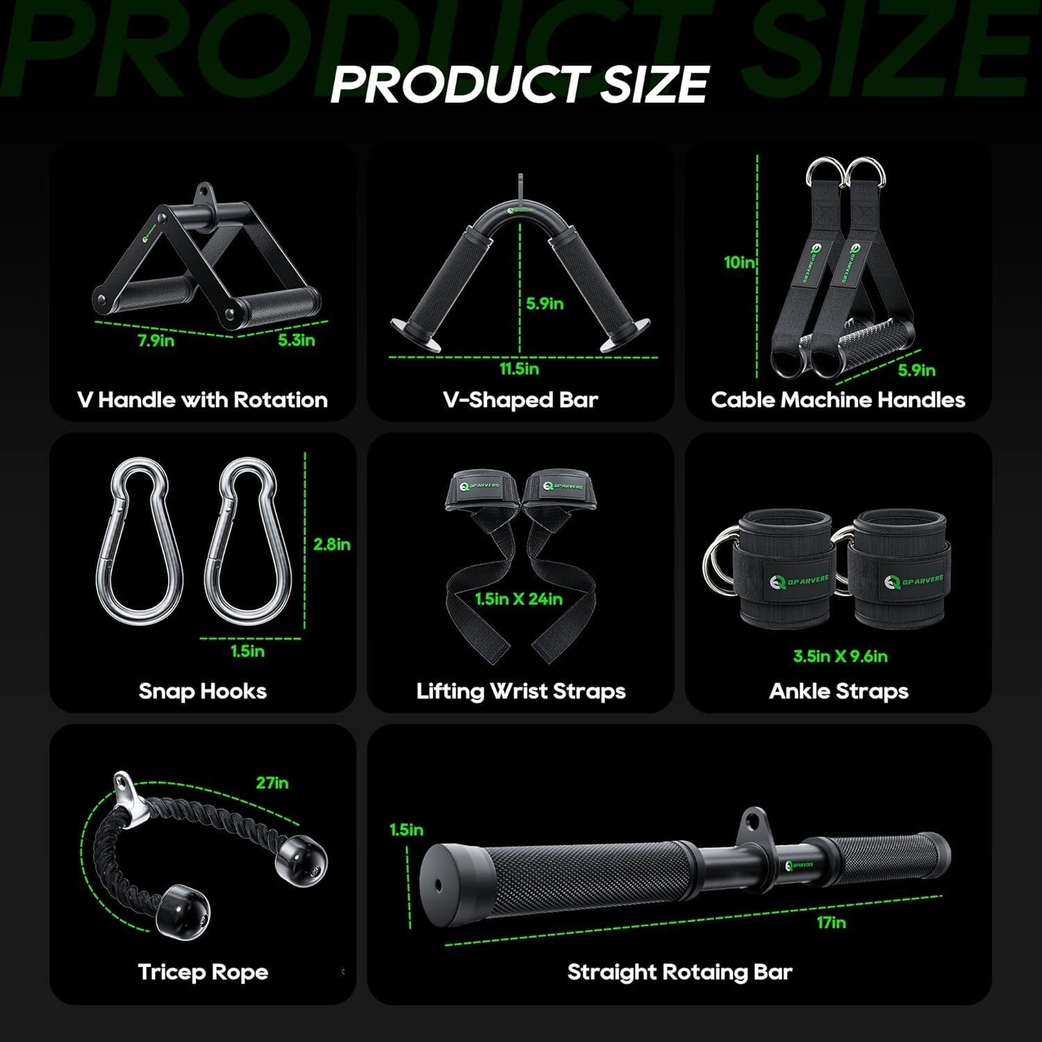 All-in-One Gym Cable Attachments: Tricep Rope, Handles & Wrist Straps Included
